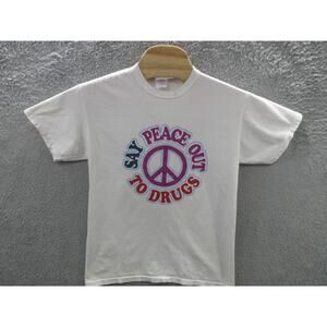 Vintage Y2K SAY PEACE OUT TO DRUGS Gilden Men's Medium T-shirt